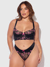 Harper Embroidery Mesh Bra Set Black with Pink Flowers