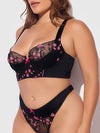 Harper Embroidery Mesh Bra Set Black with Pink Flowers