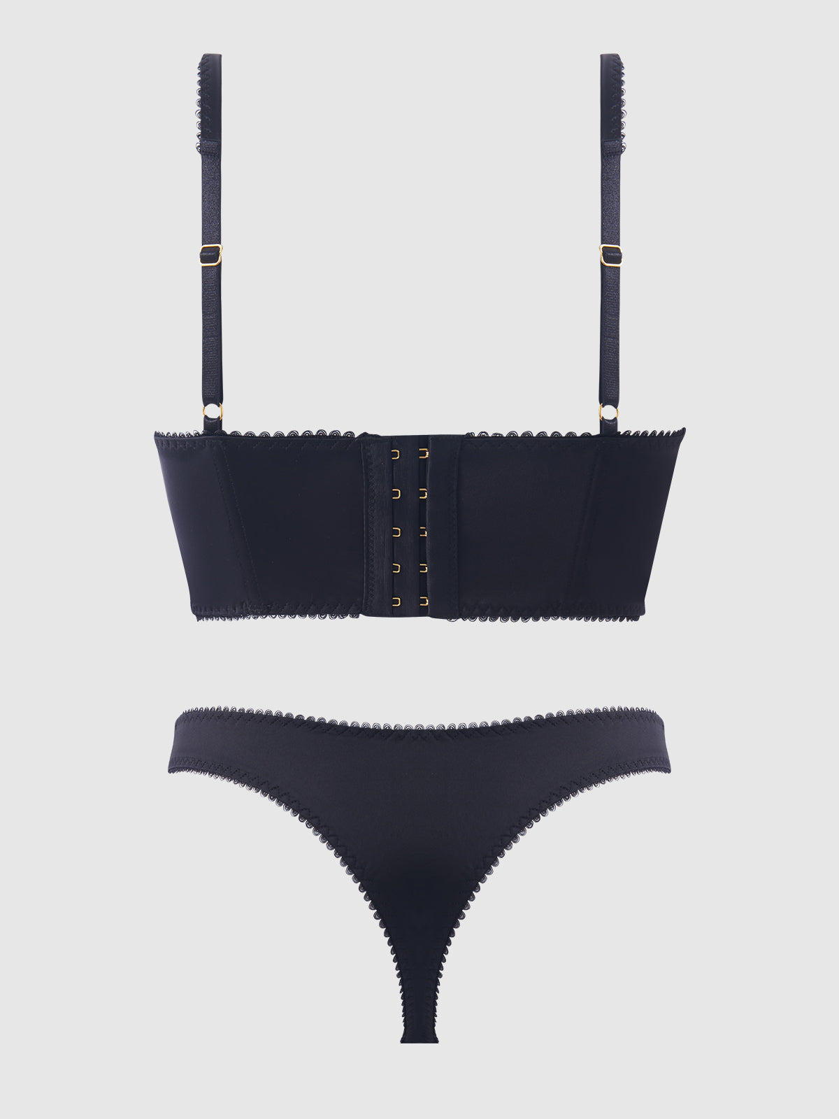Harper Embroidery Mesh Bra Set Black with Pink Flowers