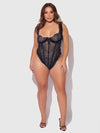 Harper See Through Embroidery Mesh Teddy Black with Blue Flowers