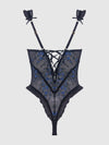 Harper See Through Embroidery Mesh Teddy Black with Blue Flowers