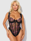 Harper See Through Embroidery Mesh Teddy Black with Pink Flowers