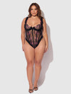 Harper See Through Embroidery Mesh Teddy Black with Pink Flowers