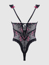 Harper See Through Embroidery Mesh Teddy Black with Pink Flowers