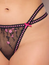 Harper See Through Embroidery Mesh Cheeky Panty Black with Pink Flowers