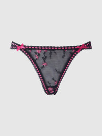Harper See Through Embroidery Mesh Cheeky Panty Black with Pink Flowers