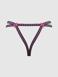 Harper See Through Embroidery Mesh Cheeky Panty Black with Pink Flowers