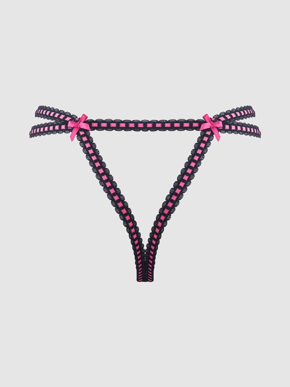Harper See Through Embroidery Mesh Cheeky Panty Black with Pink Flowers