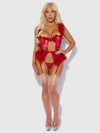 Marilyn Marabou & Mesh Openable Cups Bra Set Crimson Red