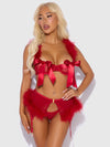 Marilyn Marabou & Mesh Openable Cups Bra Set Crimson Red