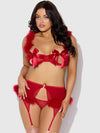 Marilyn Marabou & Mesh Openable Cups Bra Set Crimson Red