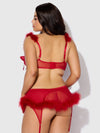 Marilyn Marabou & Mesh Openable Cups Bra Set Crimson Red
