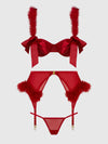 Marilyn Marabou & Mesh Openable Cups Bra Set Crimson Red