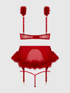 Marilyn Marabou & Mesh Openable Cups Bra Set Crimson Red