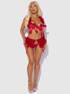 Marilyn Marabou & Mesh Openable Cups Bra Set Crimson Red