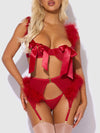 Marilyn Marabou & Mesh Openable Cups Bra Set Crimson Red