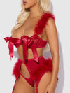Marilyn Marabou & Mesh Openable Cups Bra Set Crimson Red