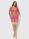 Marilyn Marabou & Mesh Gartered Openable Bra Set Pink Dragon