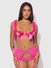 Marilyn Marabou & Mesh Gartered Openable Bra Set Pink Dragon