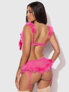 Marilyn Marabou & Mesh Gartered Openable Bra Set Pink Dragon
