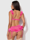 Marilyn Marabou & Mesh Gartered Openable Bra Set Pink Dragon