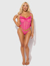 Marilyn Mesh & Feathers Tie Shoulder Pom Pom Bustier Set Pink Dragon