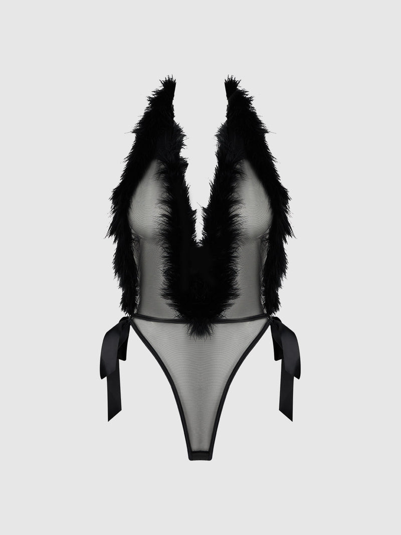 Marilyn Marabou & Mesh Plunge Teddy Black