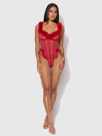 Marilyn Mesh & Feathers Teddy Crimson Red