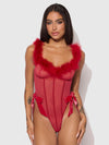 Marilyn Mesh & Feathers Teddy Crimson Red