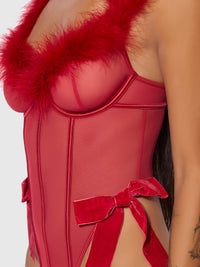 Marilyn Mesh & Feathers Teddy Crimson Red