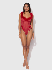 Marilyn Mesh & Feathers Teddy Crimson Red