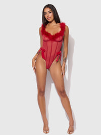Marilyn Mesh & Feathers Teddy Crimson Red