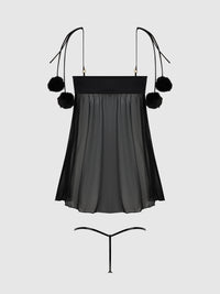 Marilyn Marabou & Mesh Babydoll & G-String Set Black