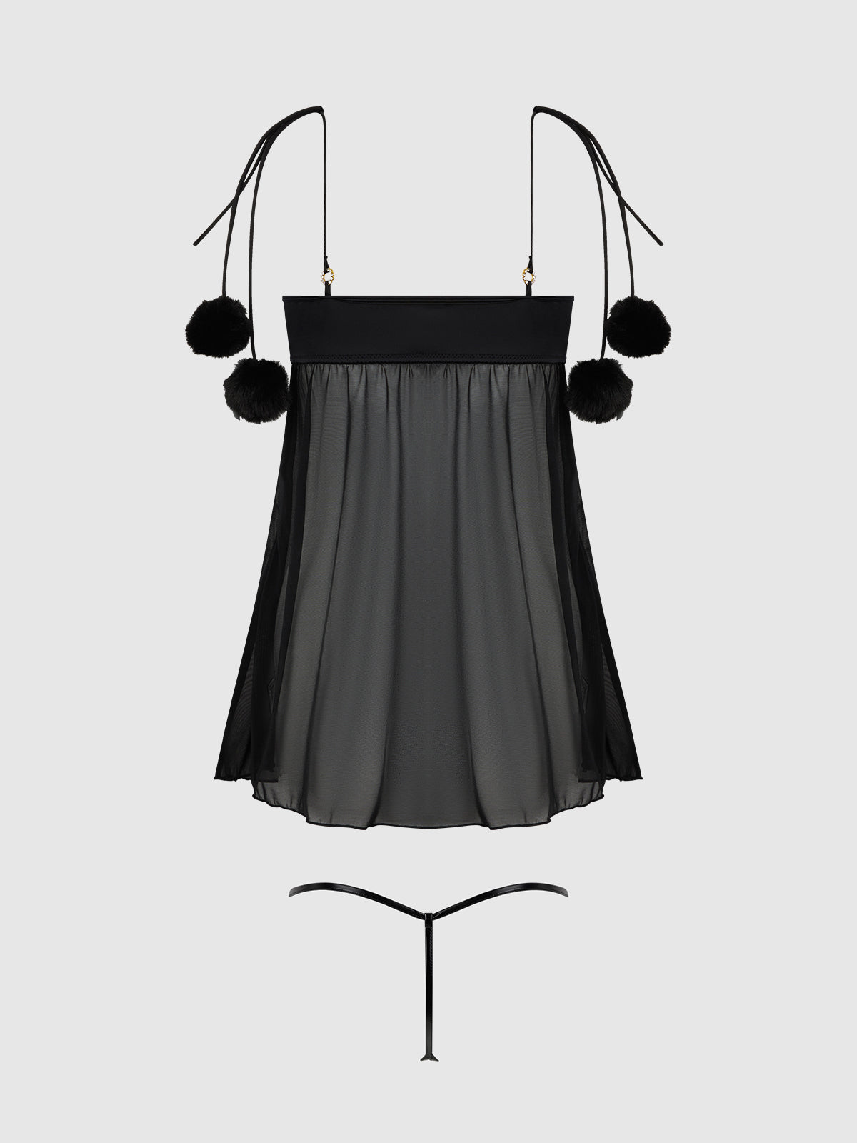 Marilyn Marabou & Mesh Babydoll & G-String Set Black