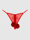 Marilyn Mesh & Pom Pom G-String Panty Crimson Red