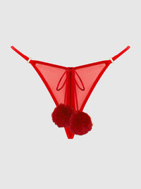 Marilyn Mesh & Pom Pom G-String Panty Crimson Red