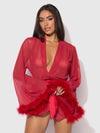 Marilyn Mesh & Feathers Short Robe Crimson Red