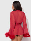 Marilyn Mesh & Feathers Short Robe Crimson Red