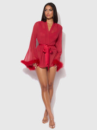 Marilyn Mesh & Feathers Short Robe Crimson Red