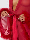 Marilyn Mesh & Feathers Short Robe Crimson Red