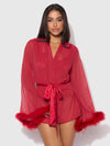 Marilyn Mesh & Feathers Short Robe Crimson Red