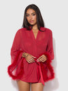 Marilyn Mesh & Feathers Short Robe Crimson Red