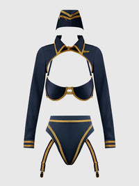 Flying High Pilot Bra Top, High Waist Panty & Hat Set Costume
