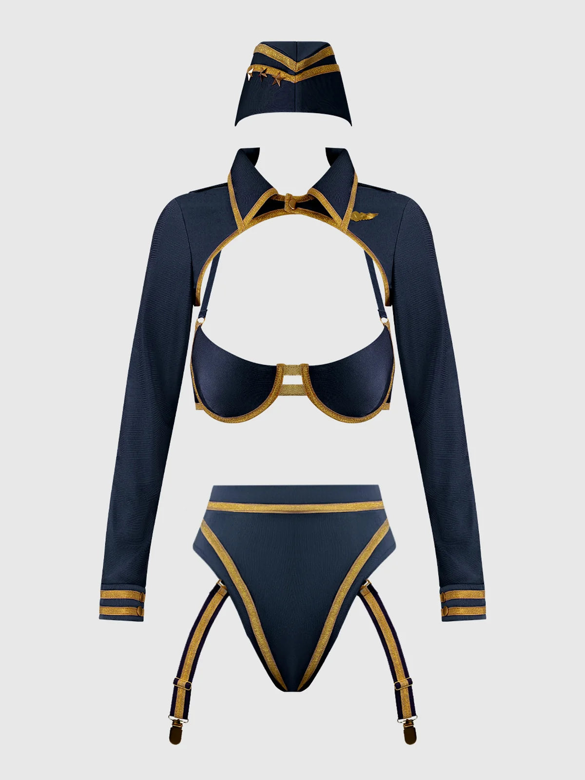 Flying High Pilot Bra Top, High Waist Panty & Hat Set Costume