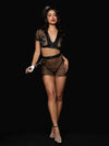 Under Arrest Mesh Top, Open Back Skirt, & Cuffs Set Costume