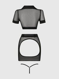 Under Arrest Mesh Top, Open Back Skirt, & Cuffs Set Costume