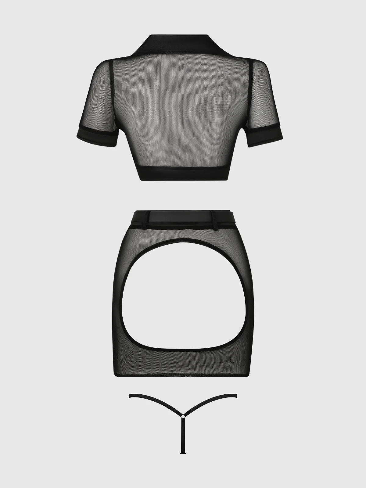 Under Arrest Mesh Top, Open Back Skirt, & Cuffs Set Costume