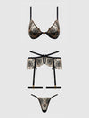 Delilah Embroidered Sheer Bra Set Black/Taupe