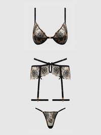 Delilah Embroidered Sheer Bra Set Black/Taupe