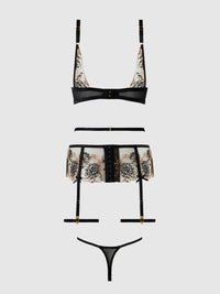 Delilah Embroidered Sheer Bra Set Black/Taupe